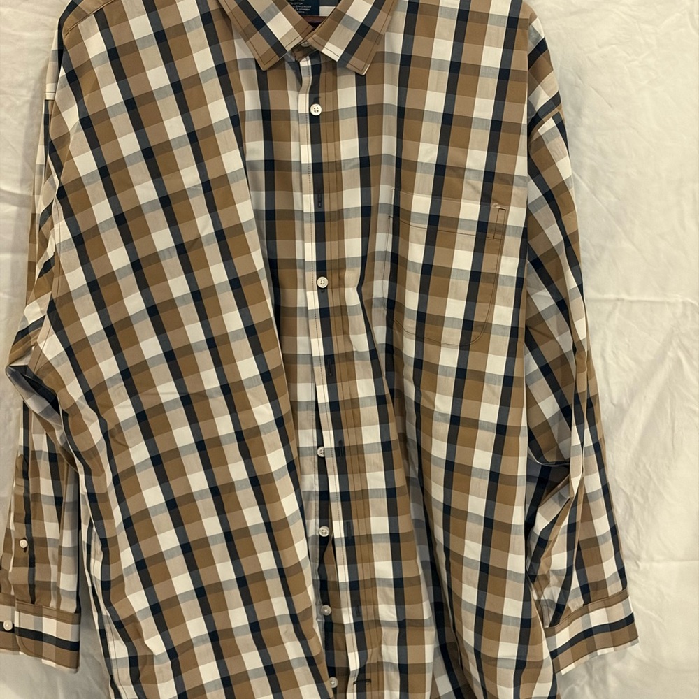 Stafford Men's Brown and Blue Plaid Dress Shirt